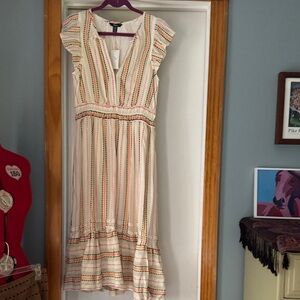 Hatley Cream Multicolor Striped Midi Dress